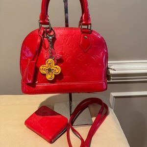 Louis Vuitton Orange Patent Leather Monogram Set- Bag, Zippy Wallet, & Charms